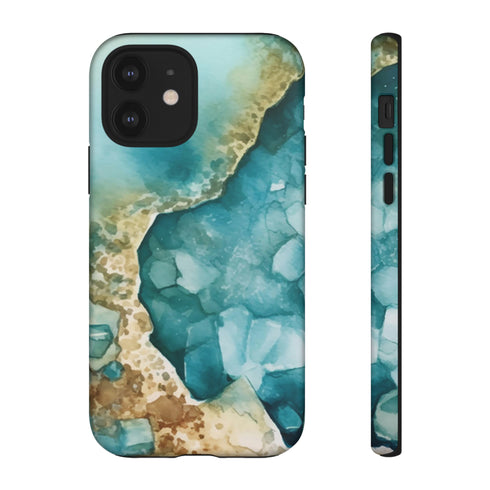 Aquamarine inspired Geode in Watercolor - Impact Resistant Phone Case iPhone 12 Matte